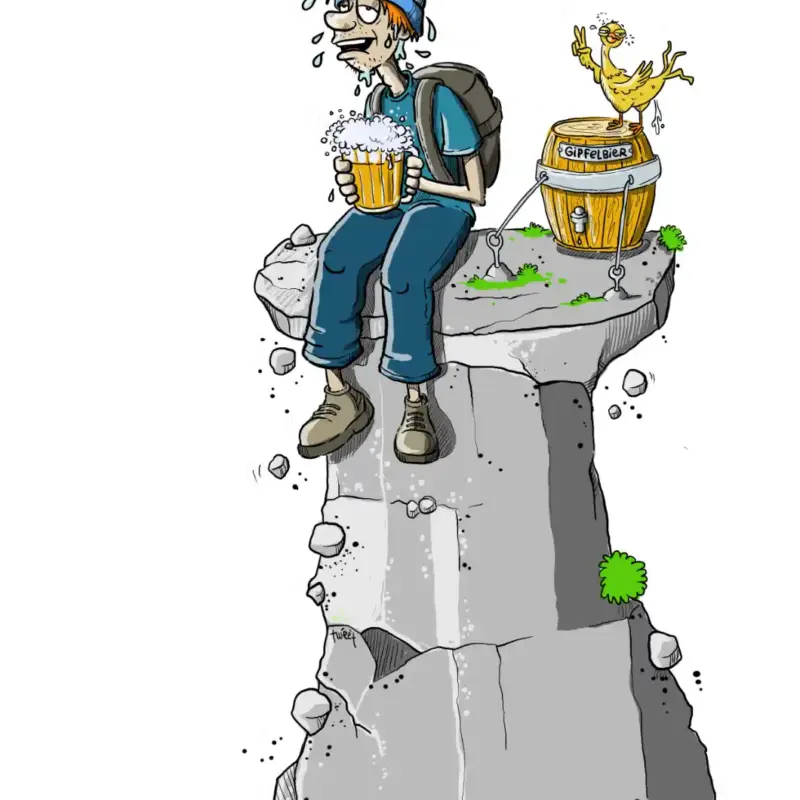 Beer on the peak, Climber enjoying the drink